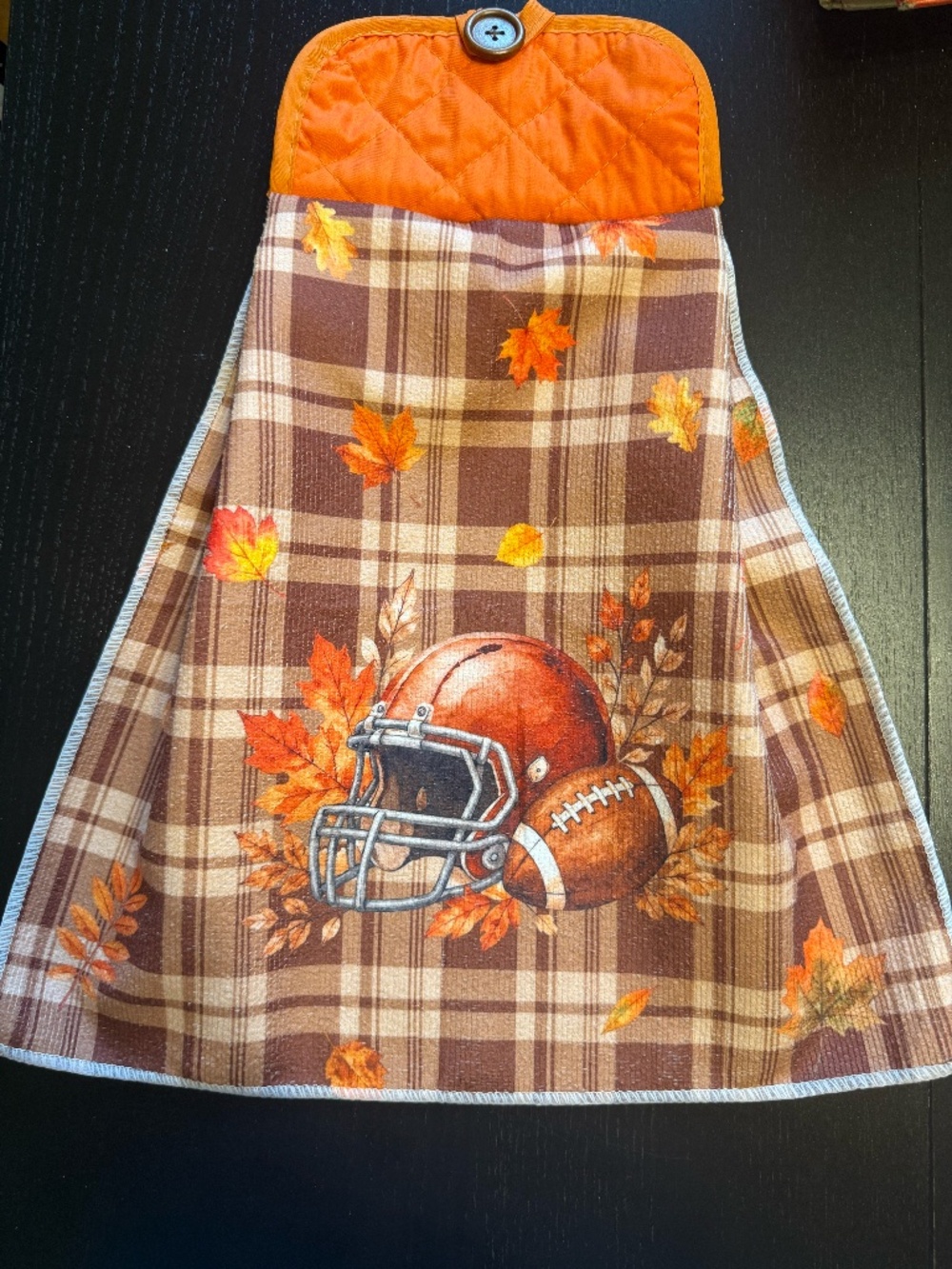 Handmade Hanging Football and Fall Themed Kitchen Towel & Potholder With Button